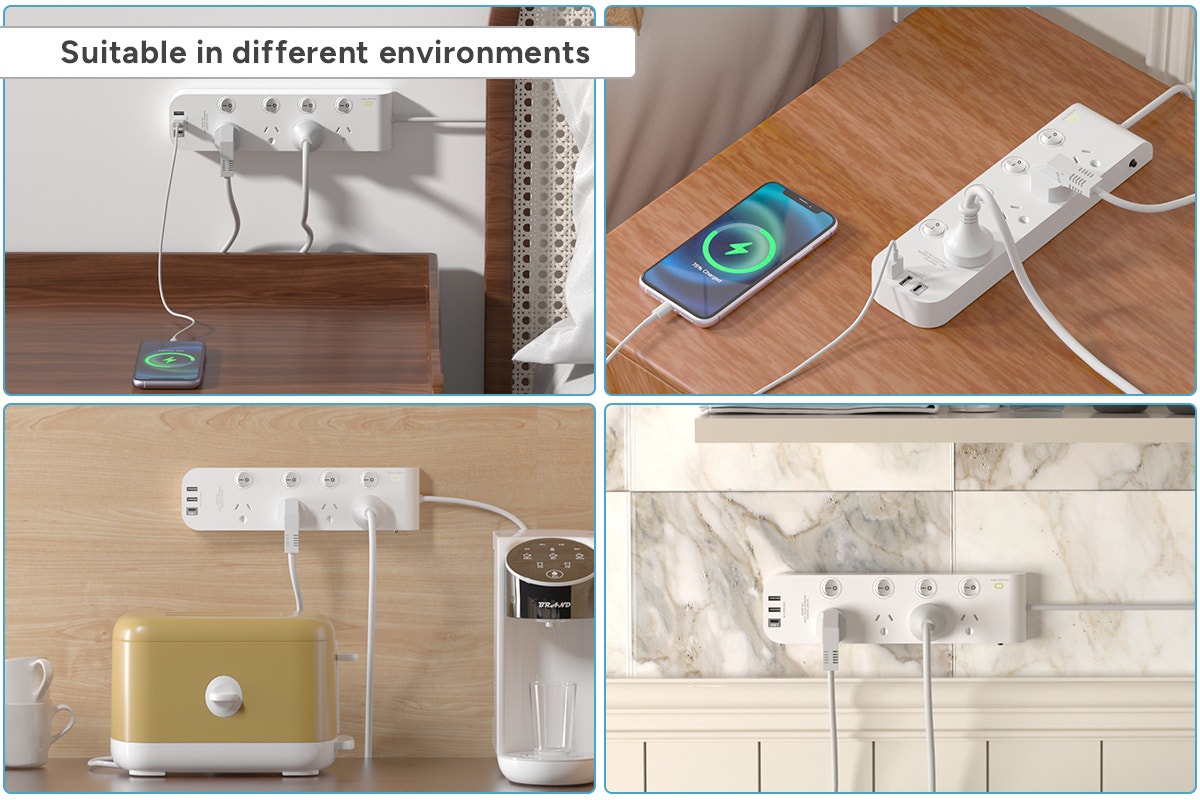 Kogan 4-Way Surge Protect Power Board with 2 USB-A & 1 USB-C Ports