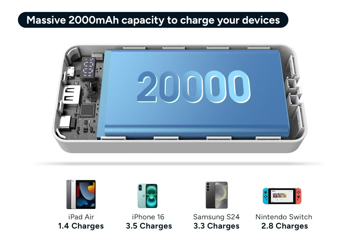 Kogan TravelBoost 20000mAh 20W PD Power Bank with Built-in USB-C & Lightning Cable