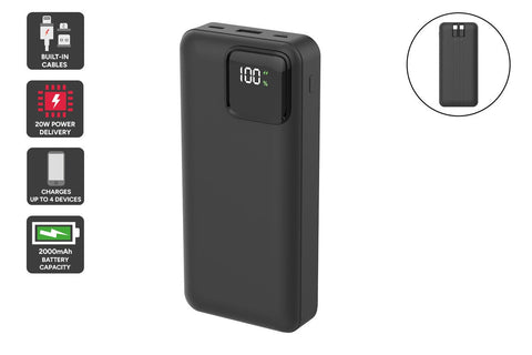 Kogan TravelBoost 20000mAh 20W PD Power Bank with Built-in USB-C & Lightning Cable