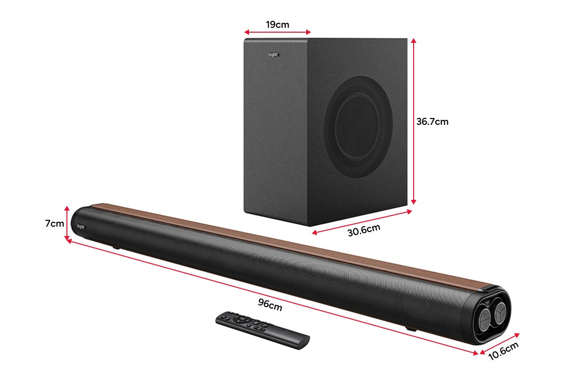 Kogan 3.1 Channel 230W Dolby Soundbar with Wireless Subwoofer (Wood-Grain Finish)