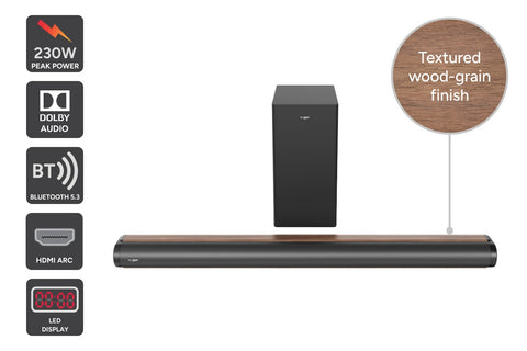 Kogan 3.1 Channel 230W Dolby Soundbar with Wireless Subwoofer (Wood-Grain Finish)