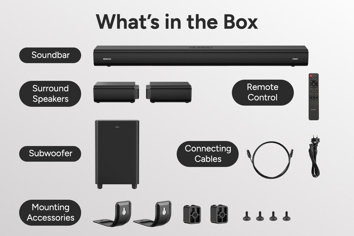 Kogan 7.1.4 Channel Dolby Atmos Soundbar with Detachable Surround Speakers