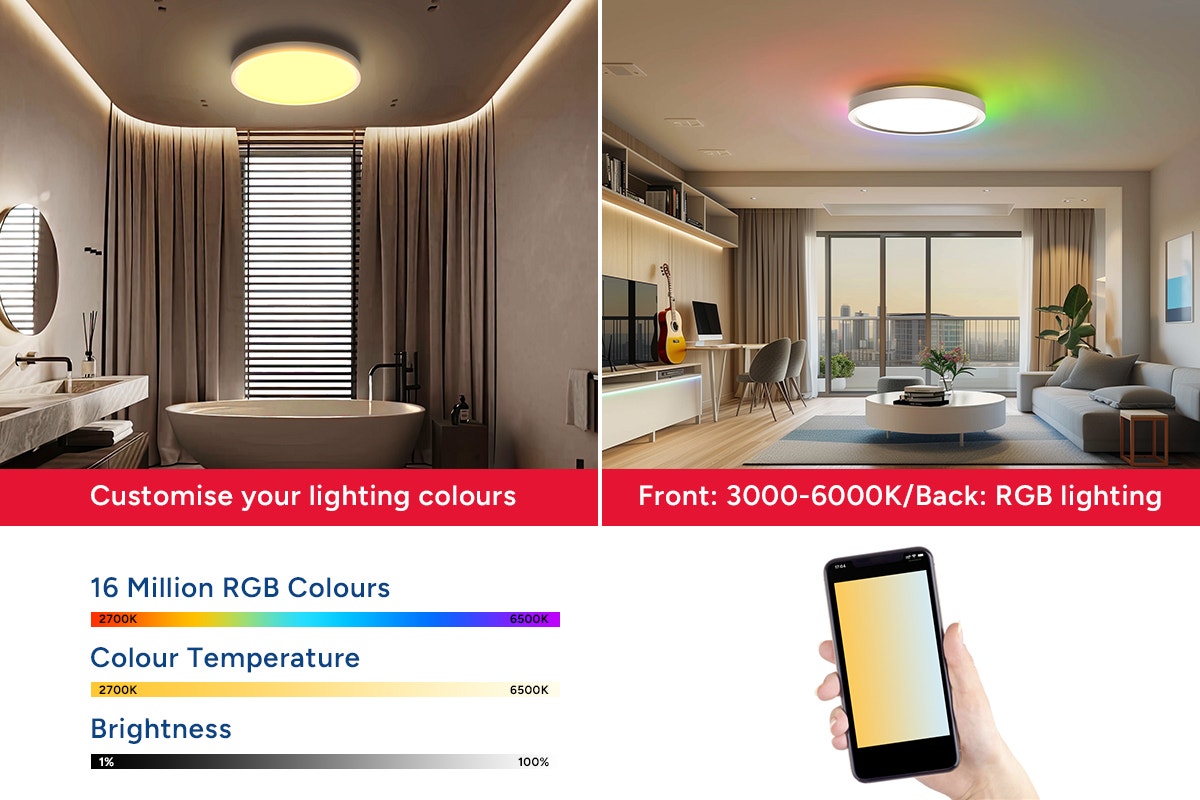Kogan SmarterHome™ LED RGBIC + CCT Ceiling Light - Wi-Fi - SuperSaverAU - view 7