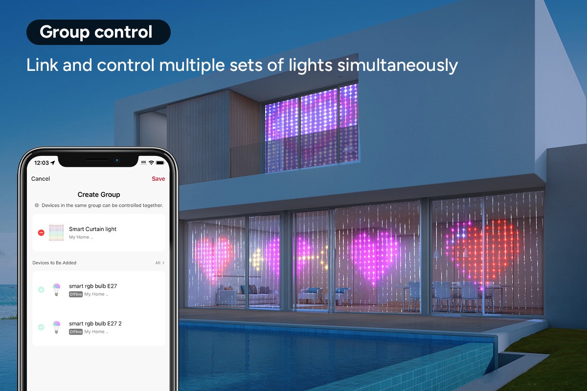 Kogan SmarterHome™ 540 LED RGBIC Curtain Light