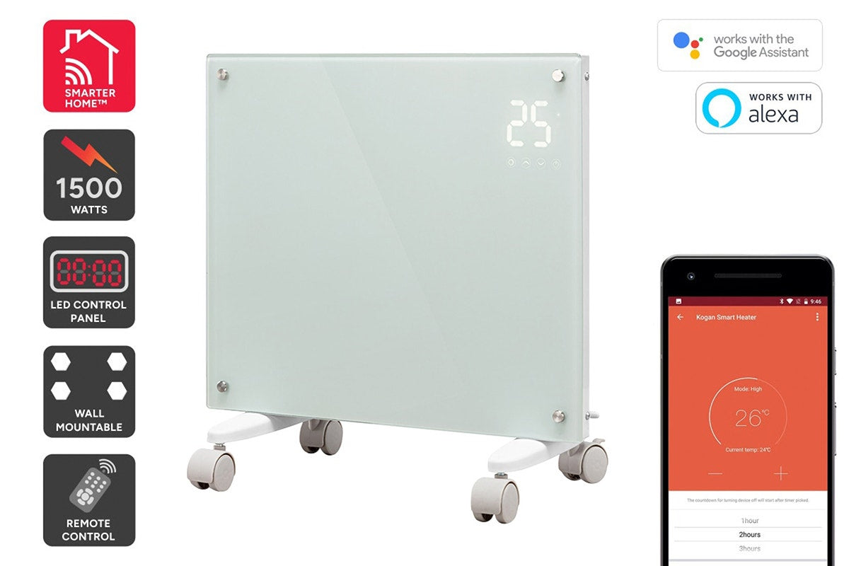 Kogan SmarterHome™ 1500W Premium Glass Panel Heater (White)