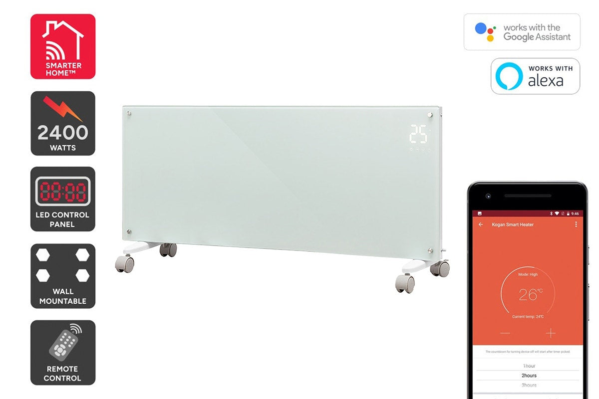 Kogan SmarterHome™ 2400W Premium Glass Panel Heater (White)