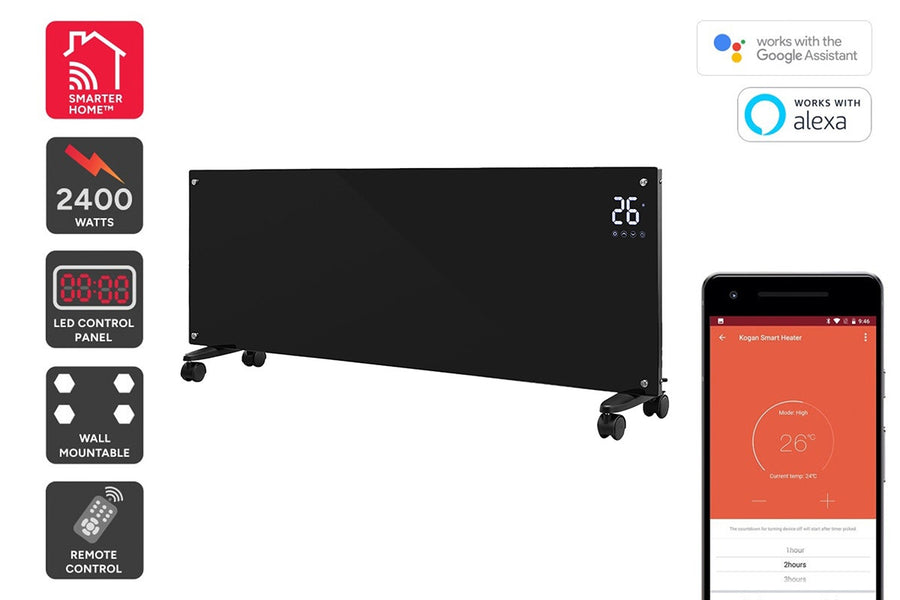 Kogan SmarterHome™ 2400W Premium Glass Panel Heater (Black)