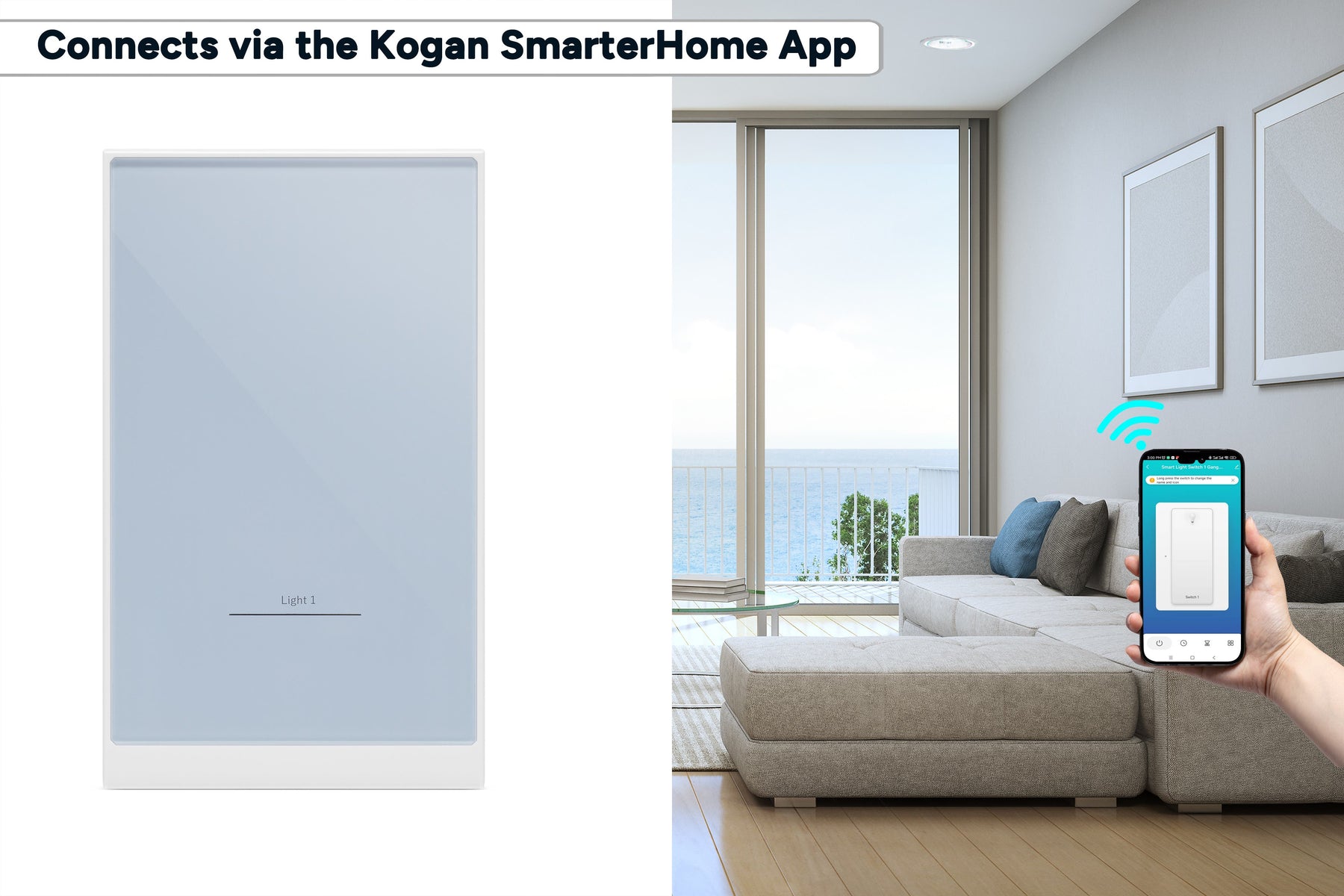 Kogan SmarterHomeâ„¢ Smart Touch Light Switch (1 Gang, White)