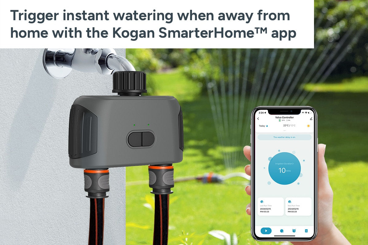 Kogan SmarterHome™ Bluetooth Garden Irrigation Water Timer with Dual Outlets