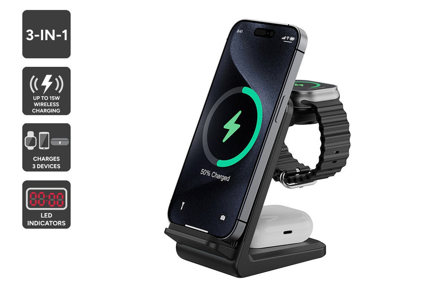 Kogan 3-in-1 15W Wireless Fast Phone Charger