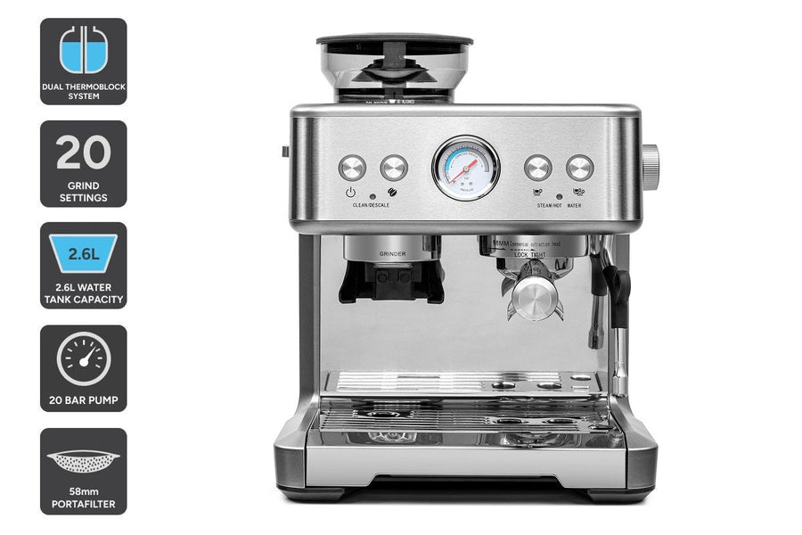 Dual Thermoblock Espresso Coffee Machine with Grinder, 2.6L Tank ...