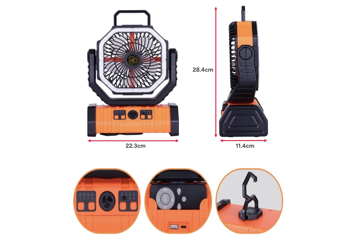 Kogan Cordless Rechargeable Fan with Light and Power Bank