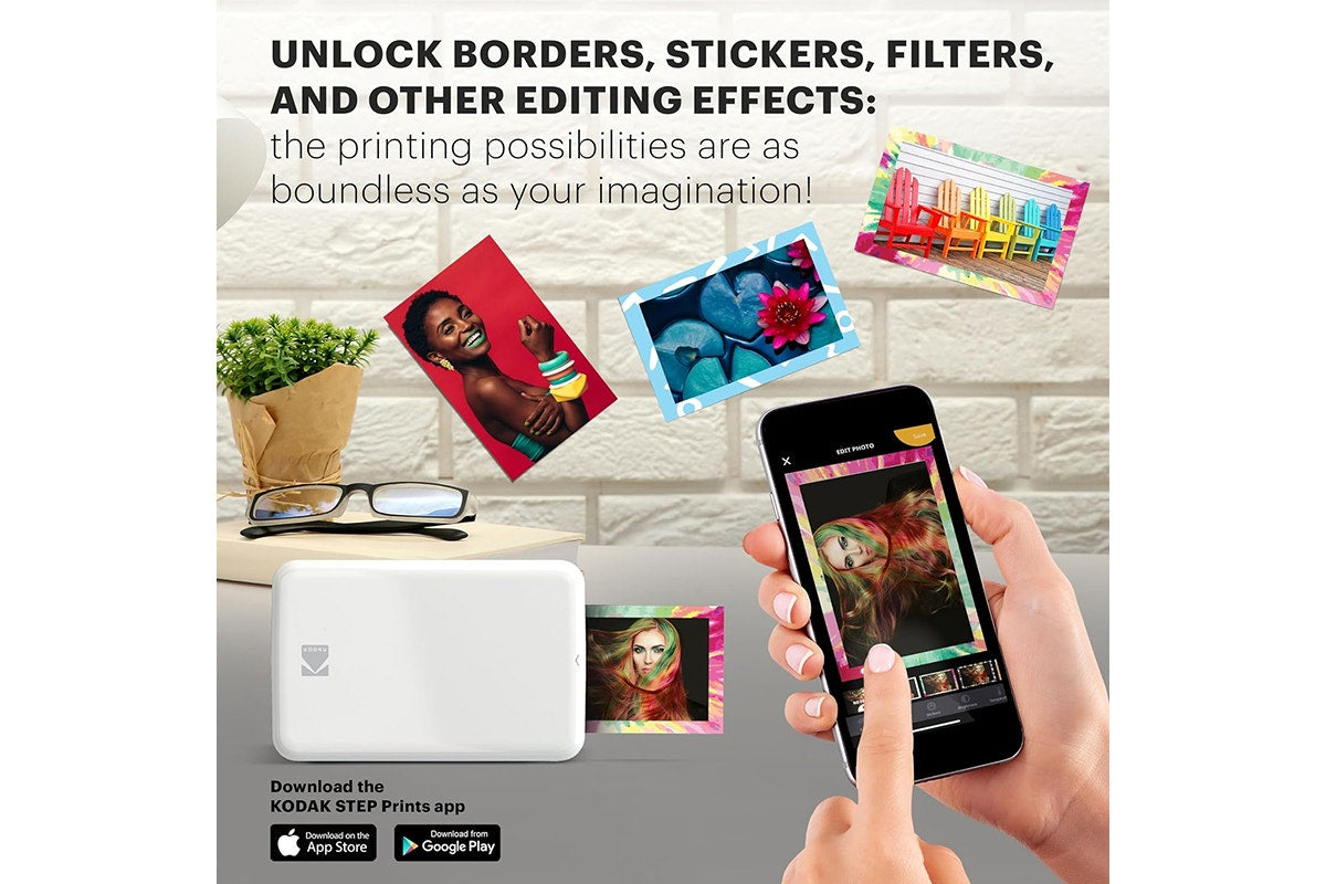 Kodak Step Instant Mobile Photo Printer and Photo Paper (White, 50 Sheets)