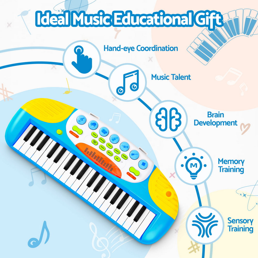 Keezi 37-Key Kids Piano Keyboard Set with Stool & Microphone, Blue - SuperSaverAU - view 4
