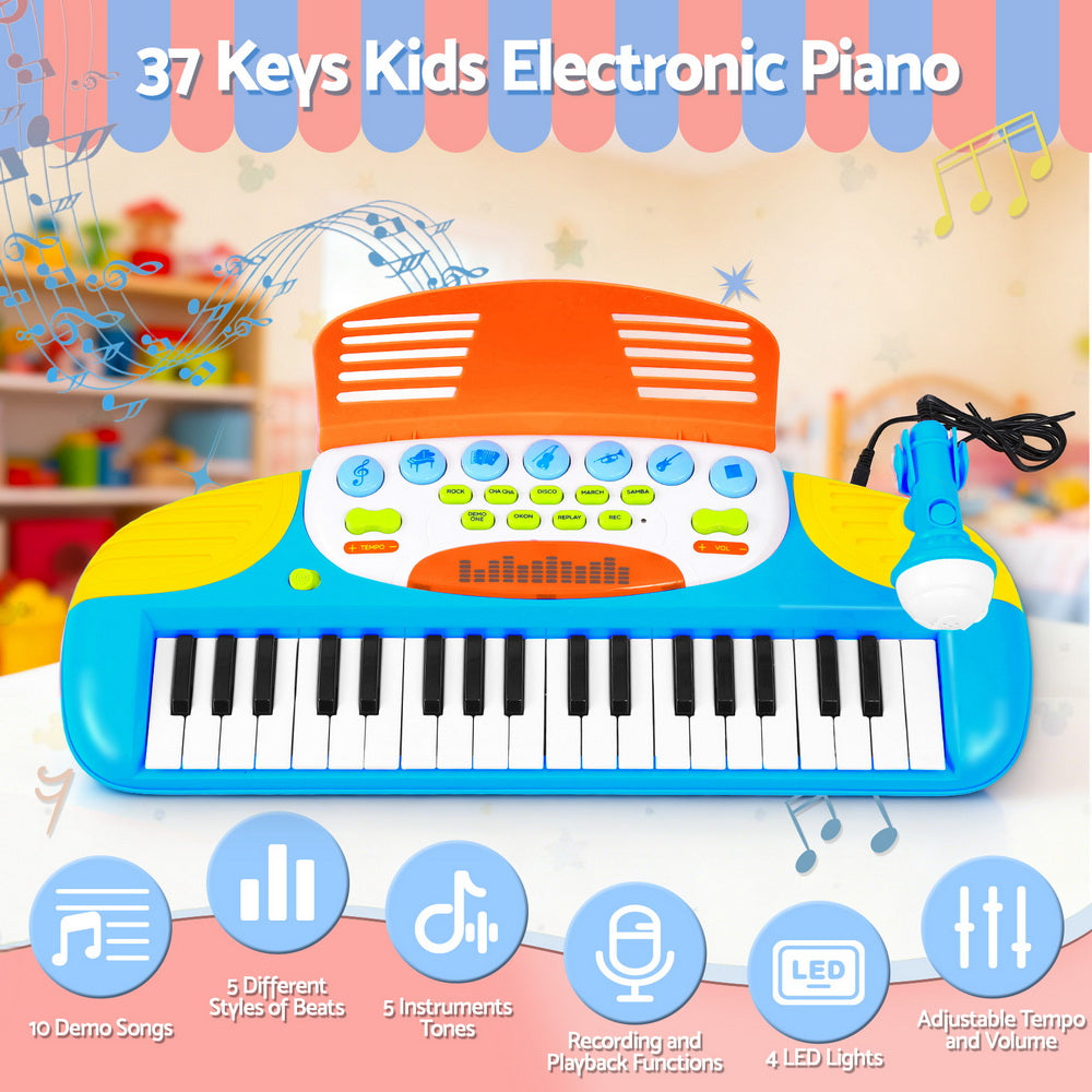 Keezi 37-Key Kids Piano Keyboard Set with Stool & Microphone, Blue - SuperSaverAU - view 5