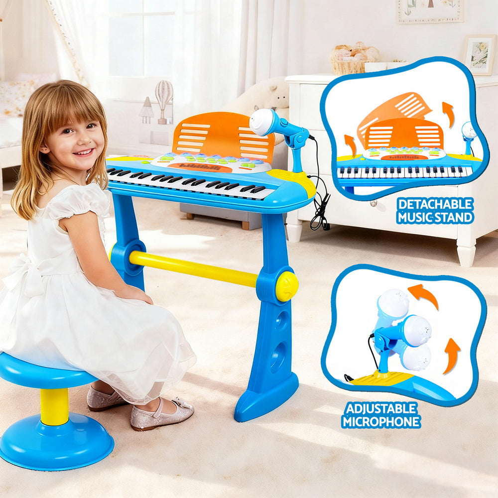 Keezi 37-Key Kids Piano Keyboard Set with Stool & Microphone, Blue - SuperSaverAU - view 6