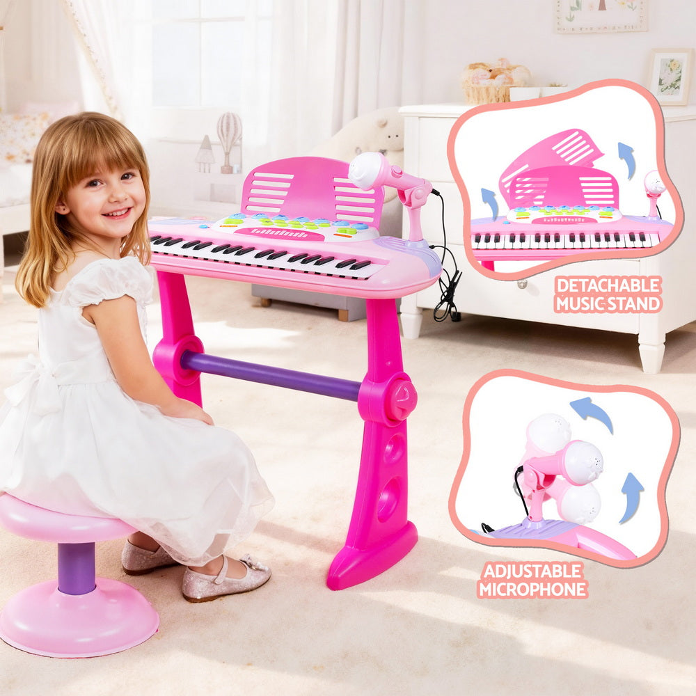 Keezi 37-Key Kids Piano Keyboard Set with Stool & Microphone, Pink - SuperSaverAU - view 6