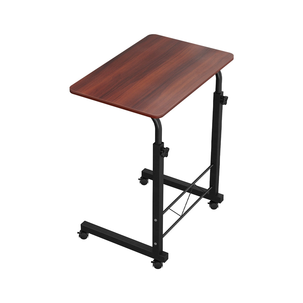 Artiss Mobile Laptop Desk Table with Adjustable Height & Caster Wheels - Dark Wood