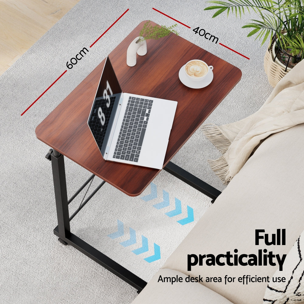 Artiss Mobile Laptop Desk Table with Adjustable Height & Caster Wheels - Dark Wood