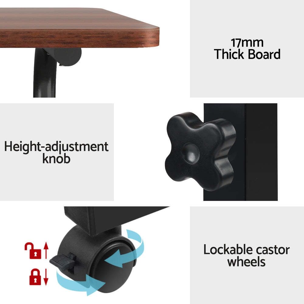 Artiss Mobile Laptop Desk Table with Adjustable Height & Caster Wheels - Dark Wood - SuperSaverAU - view 6