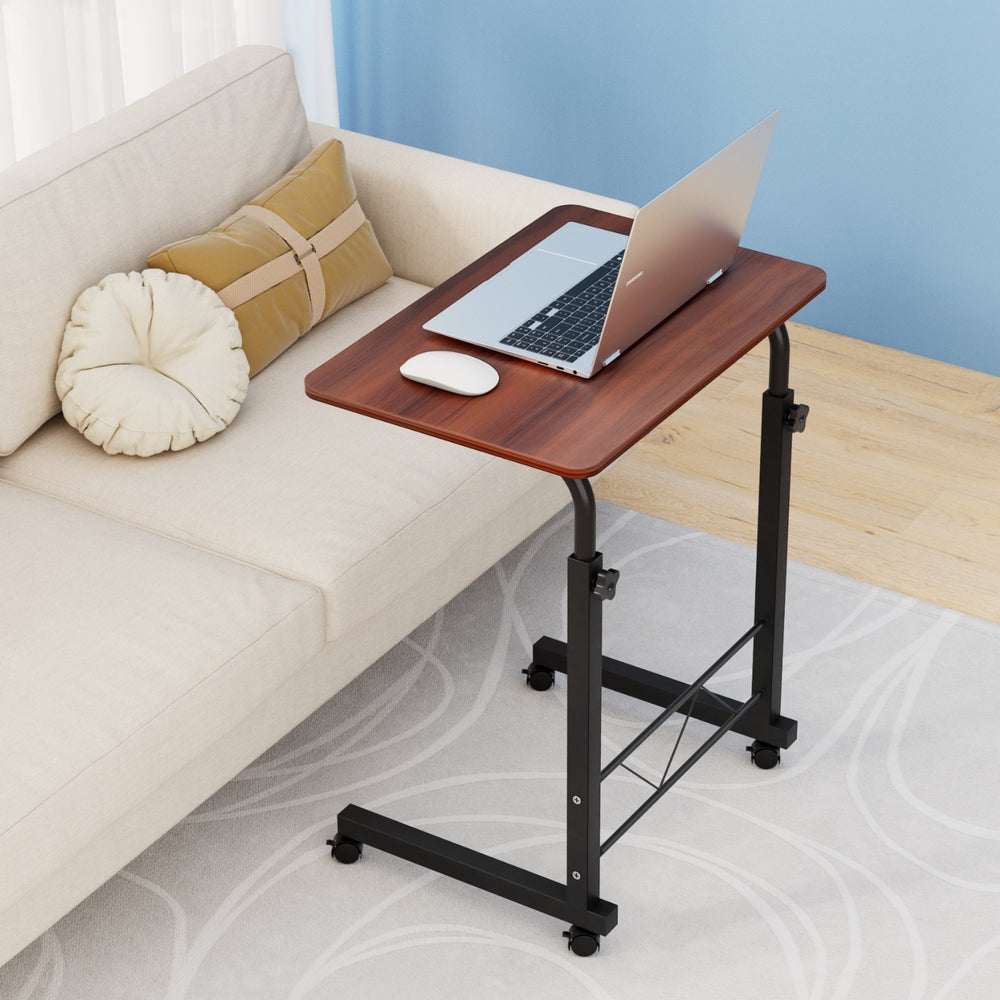 Artiss Mobile Laptop Desk Table with Adjustable Height & Caster Wheels - Dark Wood