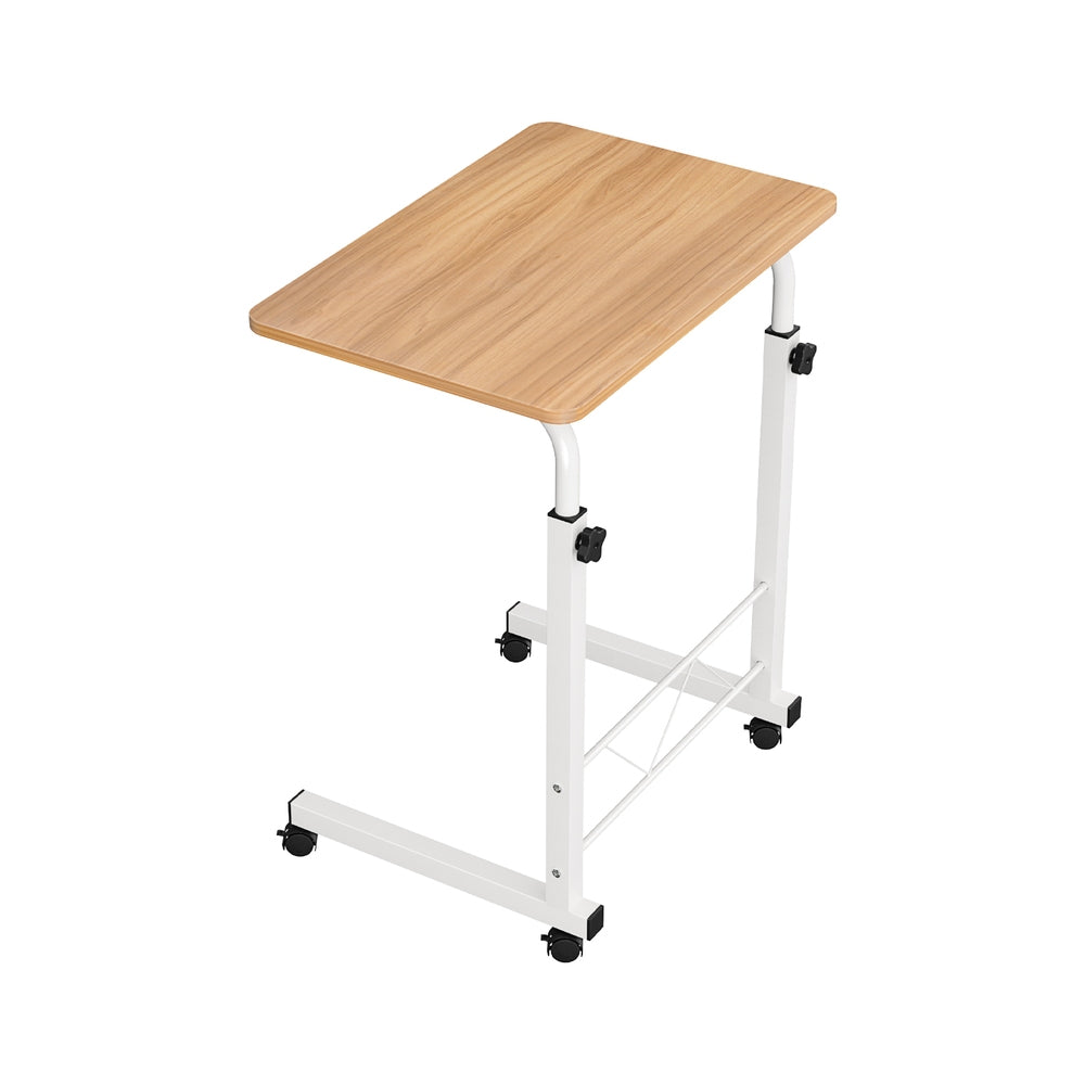 Artiss Mobile Laptop Desk with Adjustable Height & Casters - Light Wood