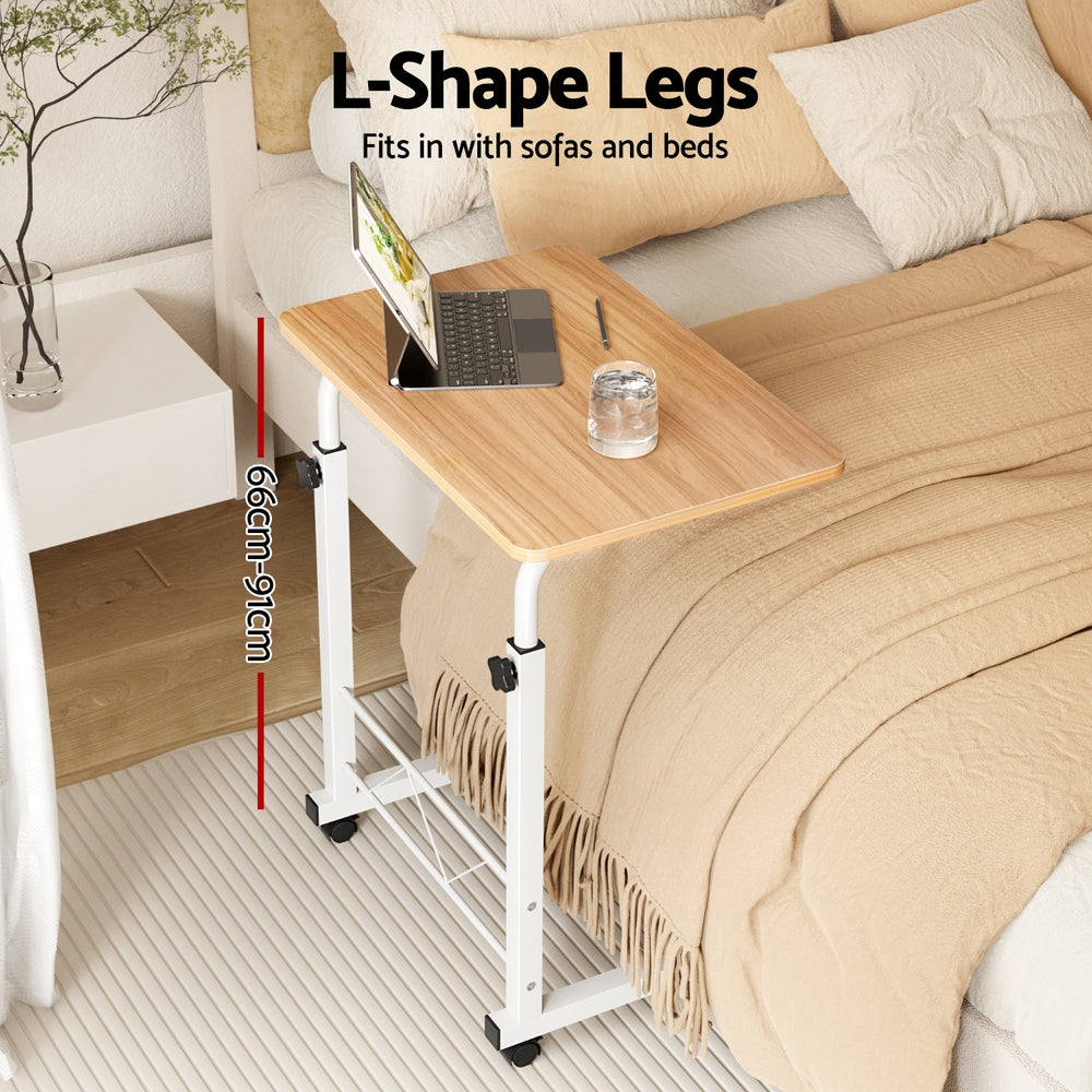 Artiss Mobile Laptop Desk with Adjustable Height & Casters - Light Wood - SuperSaverAU - view 4