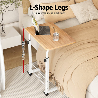Artiss Mobile Laptop Desk with Adjustable Height & Casters - Light Wood