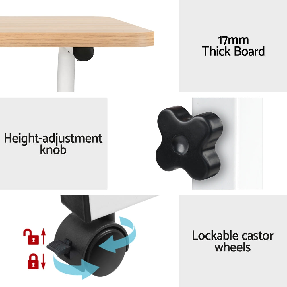 Artiss Mobile Laptop Desk with Adjustable Height & Casters - Light Wood - SuperSaverAU - view 6