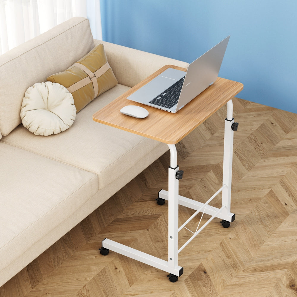 Artiss Mobile Laptop Desk with Adjustable Height & Casters - Light Wood