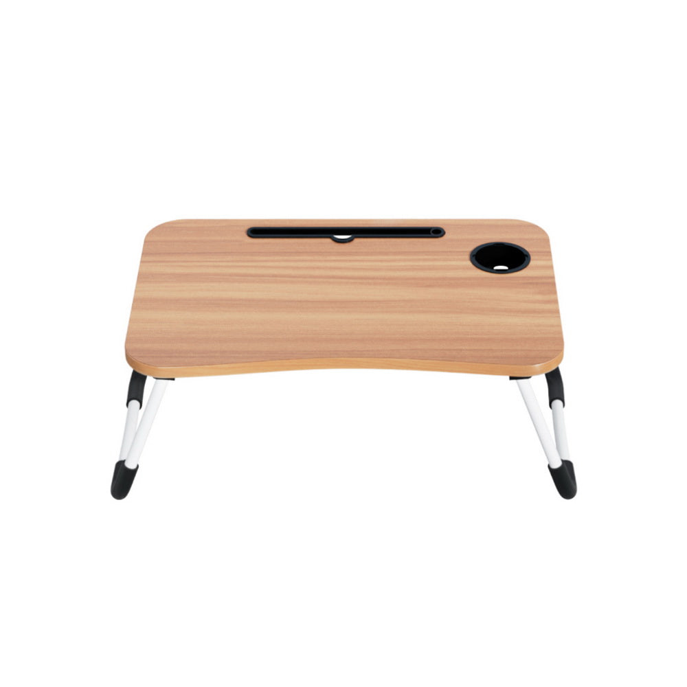 Artiss Oak Foldable Laptop Desk Table with Cup Holder
