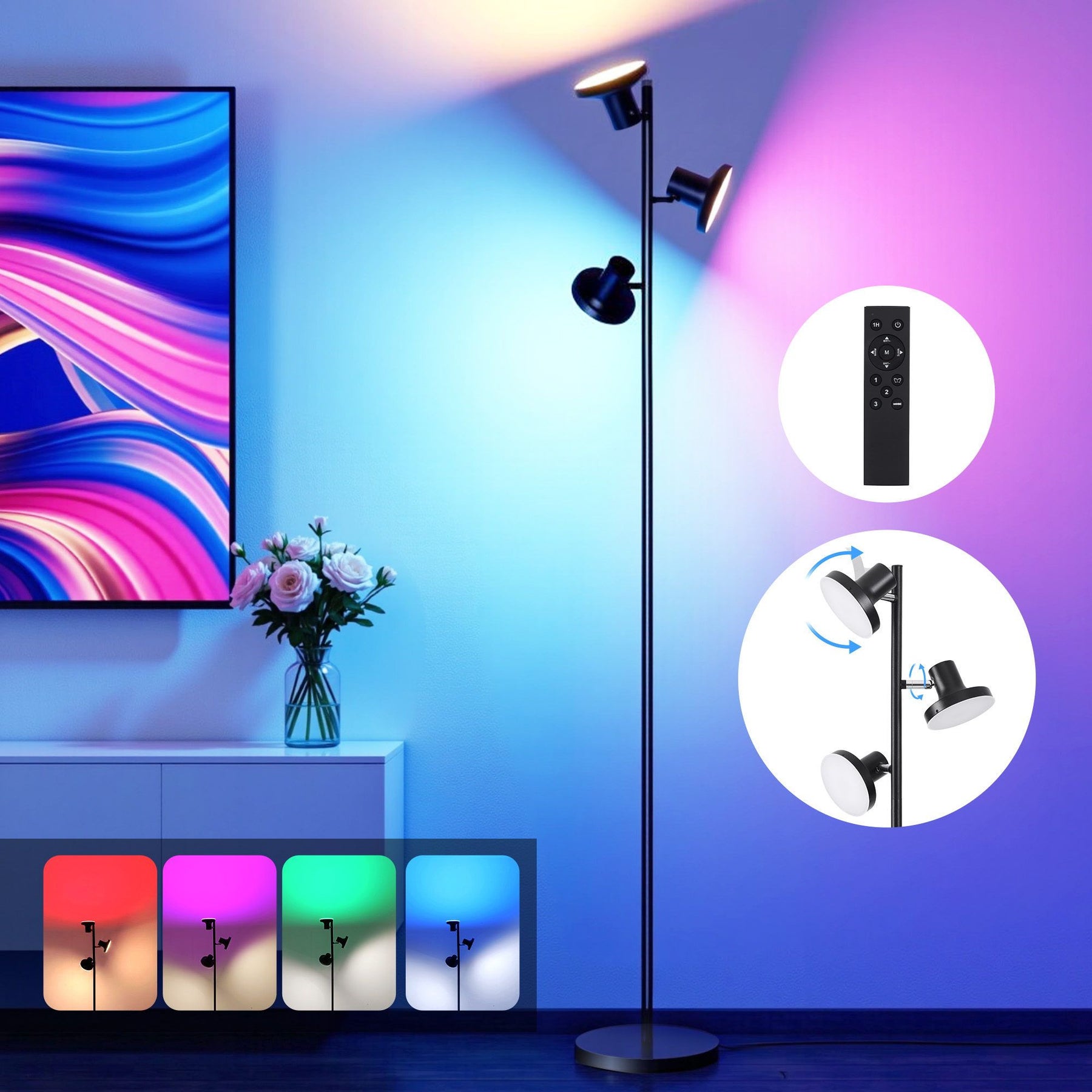 Artiss 3-Head RGB LED Floor Lamp with Remote