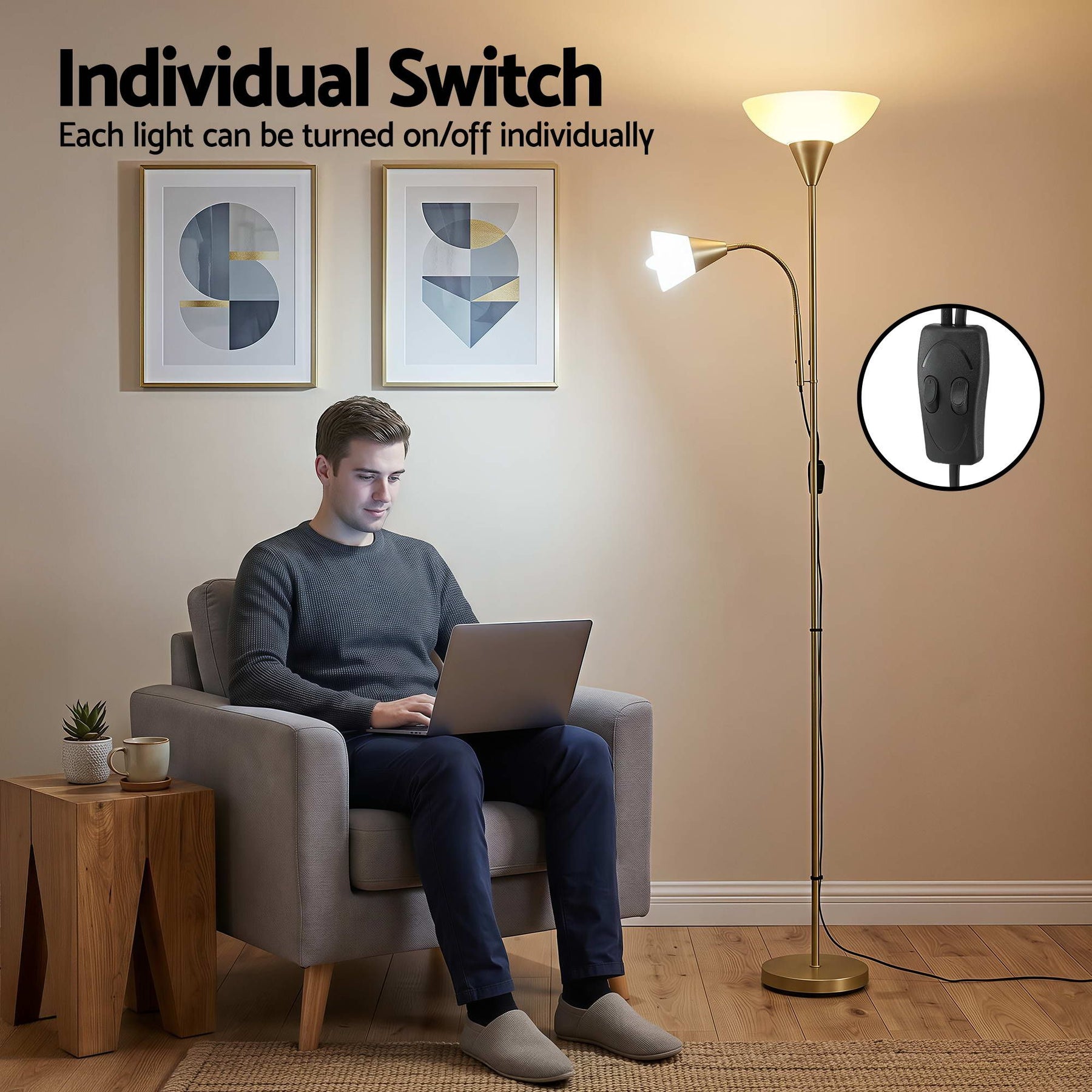 Artiss Gold Mother and Child Floor Lamp with Reading Light