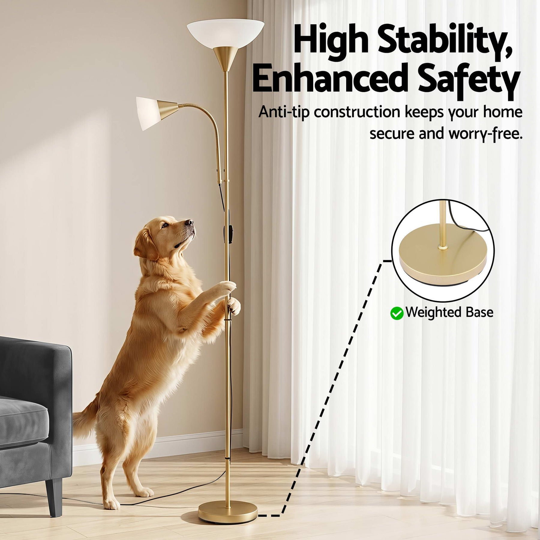 Artiss Gold Mother and Child Floor Lamp with Reading Light