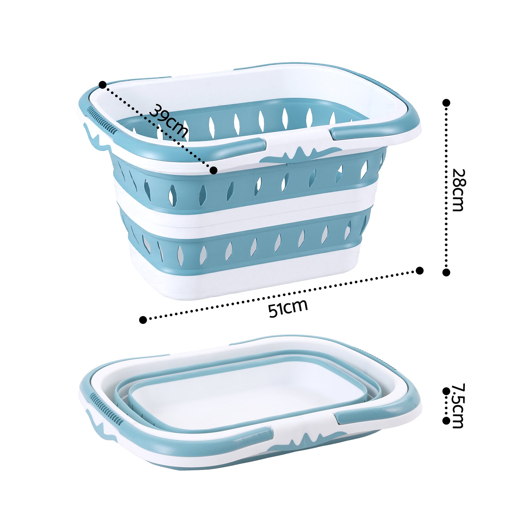 Artiss Foldable Laundry Basket – Blue & White with Non-Slip Handles