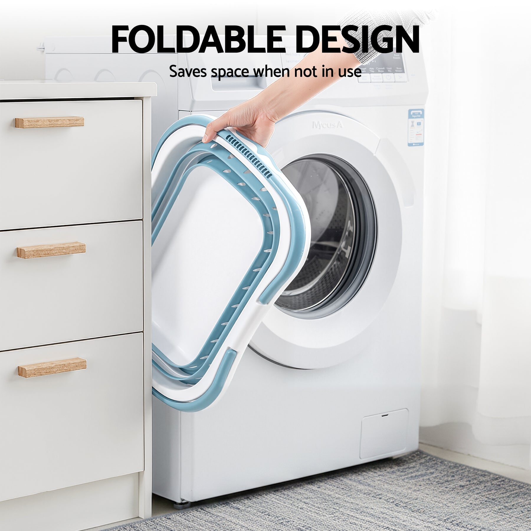 Artiss Foldable Laundry Basket – Blue & White with Non-Slip Handles