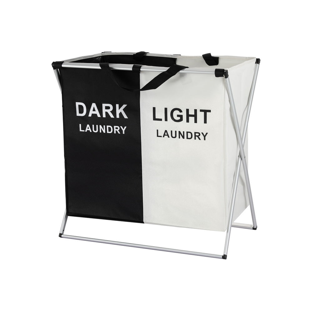 Artiss Laundry Basket Hamper 2 Sections Large Foldable Washing Clothes Storage 59cm - SuperSaverAU - view 3