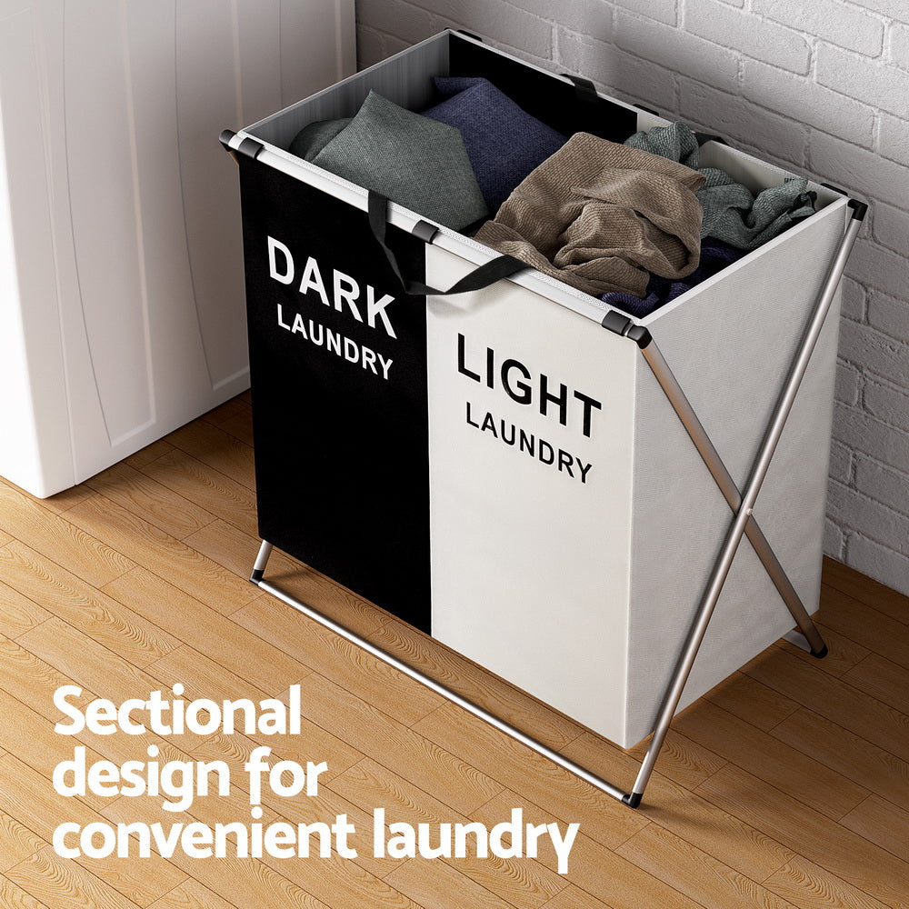 Artiss Laundry Basket Hamper 2 Sections Large Foldable Washing Clothes Storage 59cm - SuperSaverAU - view 4