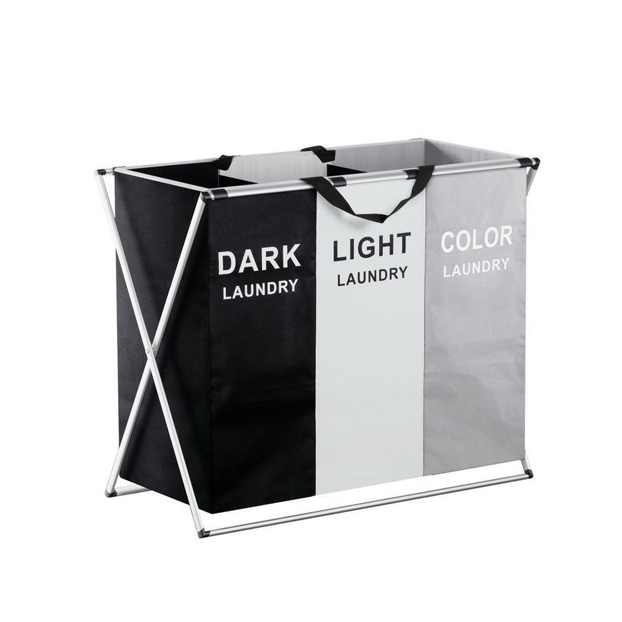 Artiss Laundry Basket Hamper 3 Sections Large Foldable Storage 64.5cmx37cmx58cm - SuperSaverAU - view 1
