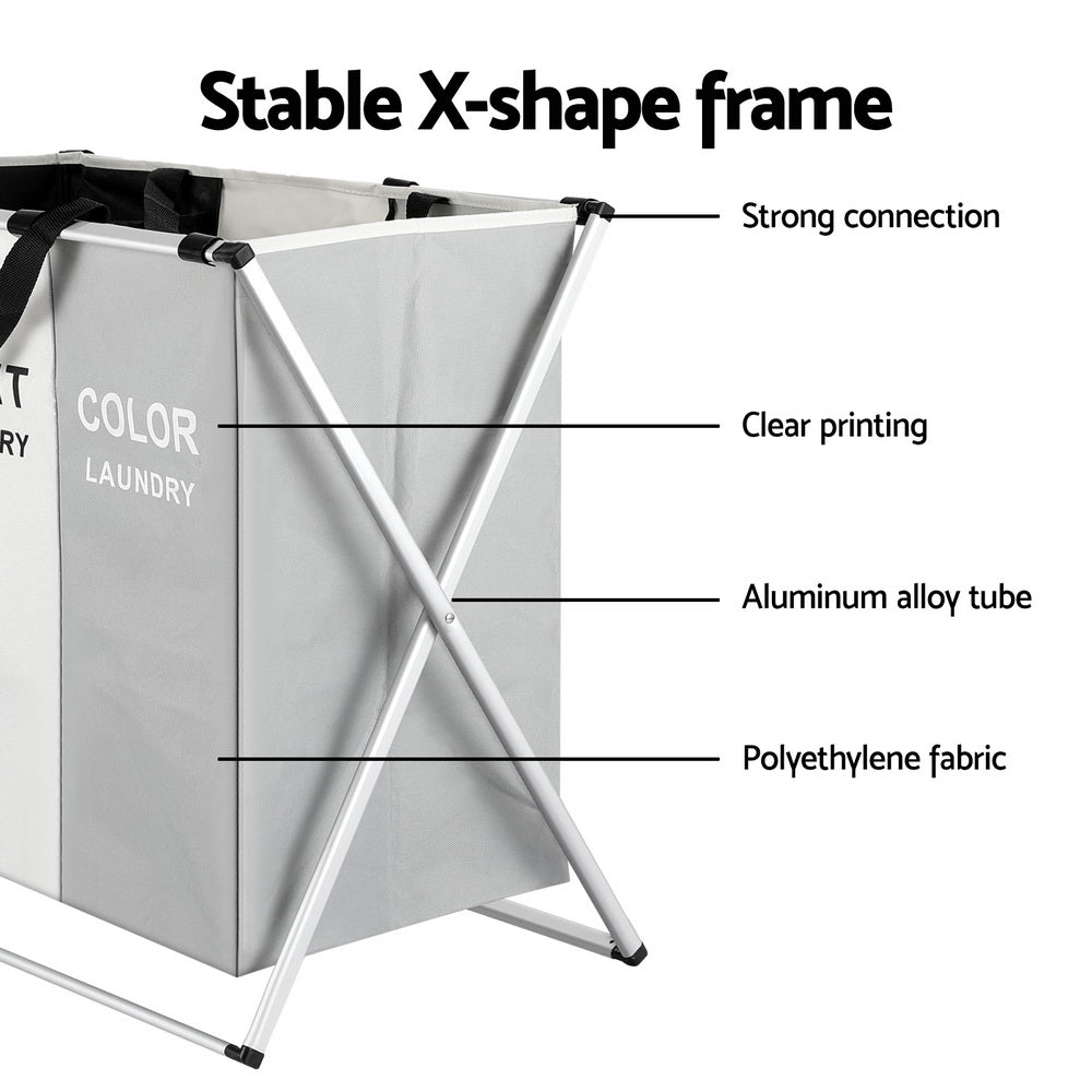 Artiss Laundry Basket Hamper 3 Sections Large Foldable Storage 64.5cmx37cmx58cm - SuperSaverAU - view 6