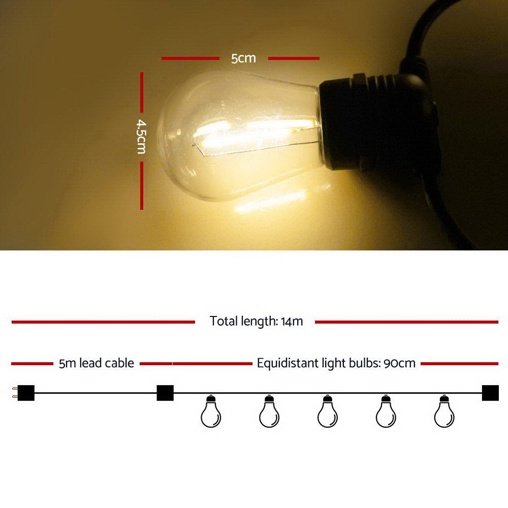 Jingle Jollys 14m LED Festoon String Lights Christmas Wedding Party Outdoor - SuperSaverAU - view 2