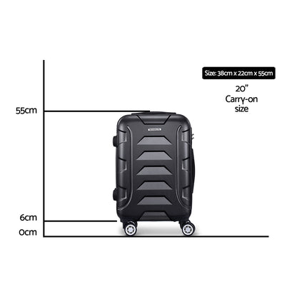 Wanderlite 20" Hard Shell Luggage with Code Lock & Dual Wheels - Black