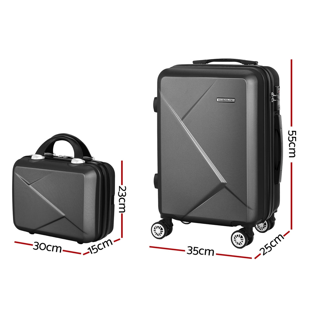 Wanderlite 2-Piece Luggage Set 20" & 12" Hard Shell with TSA Lock - Black - SuperSaverAU - view 2