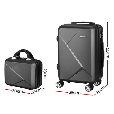 Wanderlite 2-Piece Luggage Set 20" & 12" Hard Shell with TSA Lock - Black - SuperSaverAU - view 2