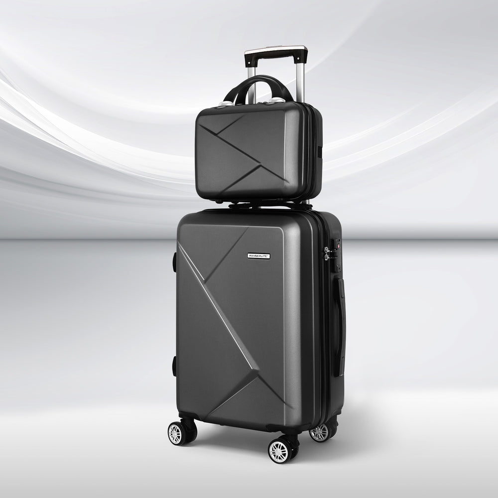 Wanderlite 2-Piece Luggage Set 20" & 12" Hard Shell with TSA Lock - Black - SuperSaverAU - view 1