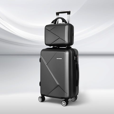 Wanderlite 2-Piece Luggage Set 20" & 12" Hard Shell with TSA Lock - Black - SuperSaverAU - view 1