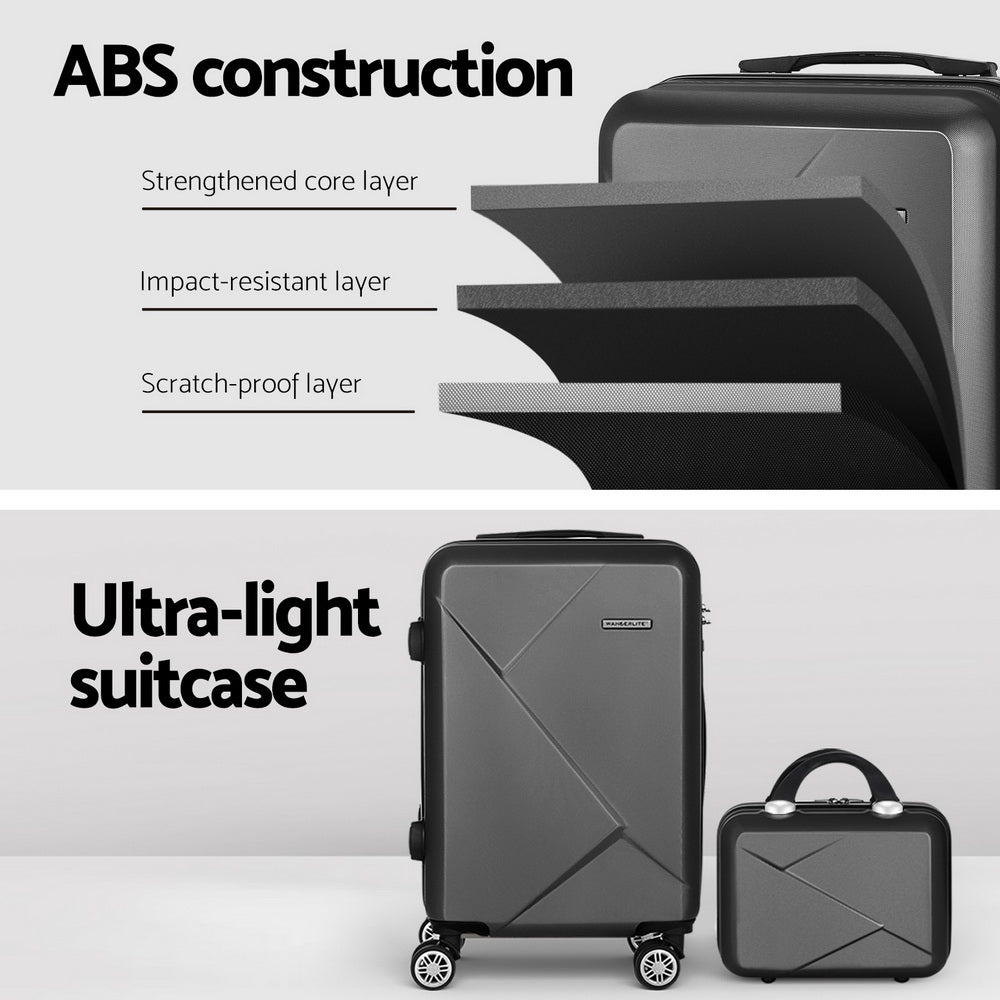 Wanderlite 2-Piece Luggage Set 20" & 12" Hard Shell with TSA Lock - Black - SuperSaverAU - view 4