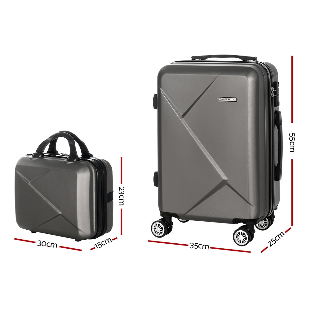 Wanderlite 2-Piece Luggage Set 20" & 12" Hard Shell with TSA Lock - Dark Grey - SuperSaverAU - view 2