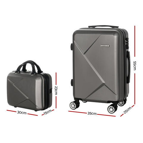 Wanderlite 2-Piece Luggage Set 20" & 12" Hard Shell with TSA Lock - Dark Grey - SuperSaverAU - view 2