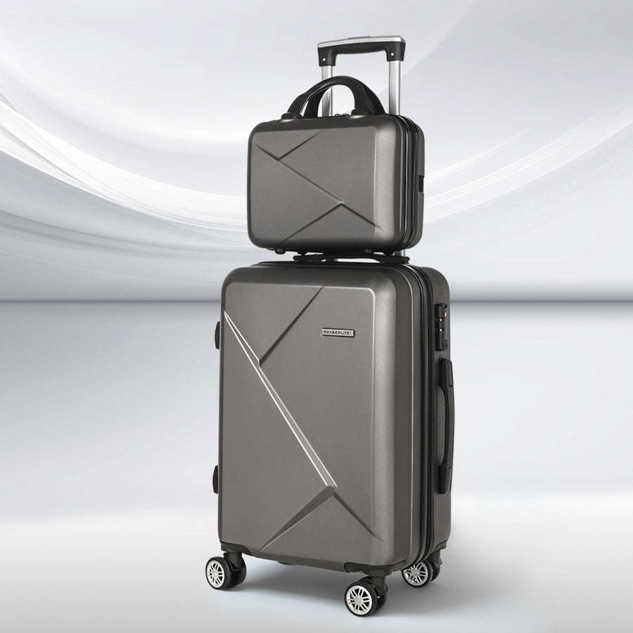 Wanderlite 2-Piece Luggage Set 20" & 12" Hard Shell with TSA Lock - Dark Grey - SuperSaverAU - view 1